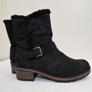 WANTED size 10 Faux Suede Faux Fur Trim Wooland Buckle‎ Zip Boots Black